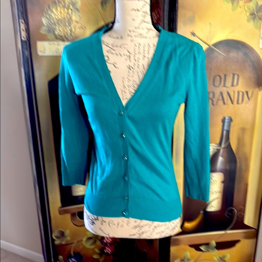 Women's Teal Cardigan Sweater. Perfect as a top or a sweater for office .